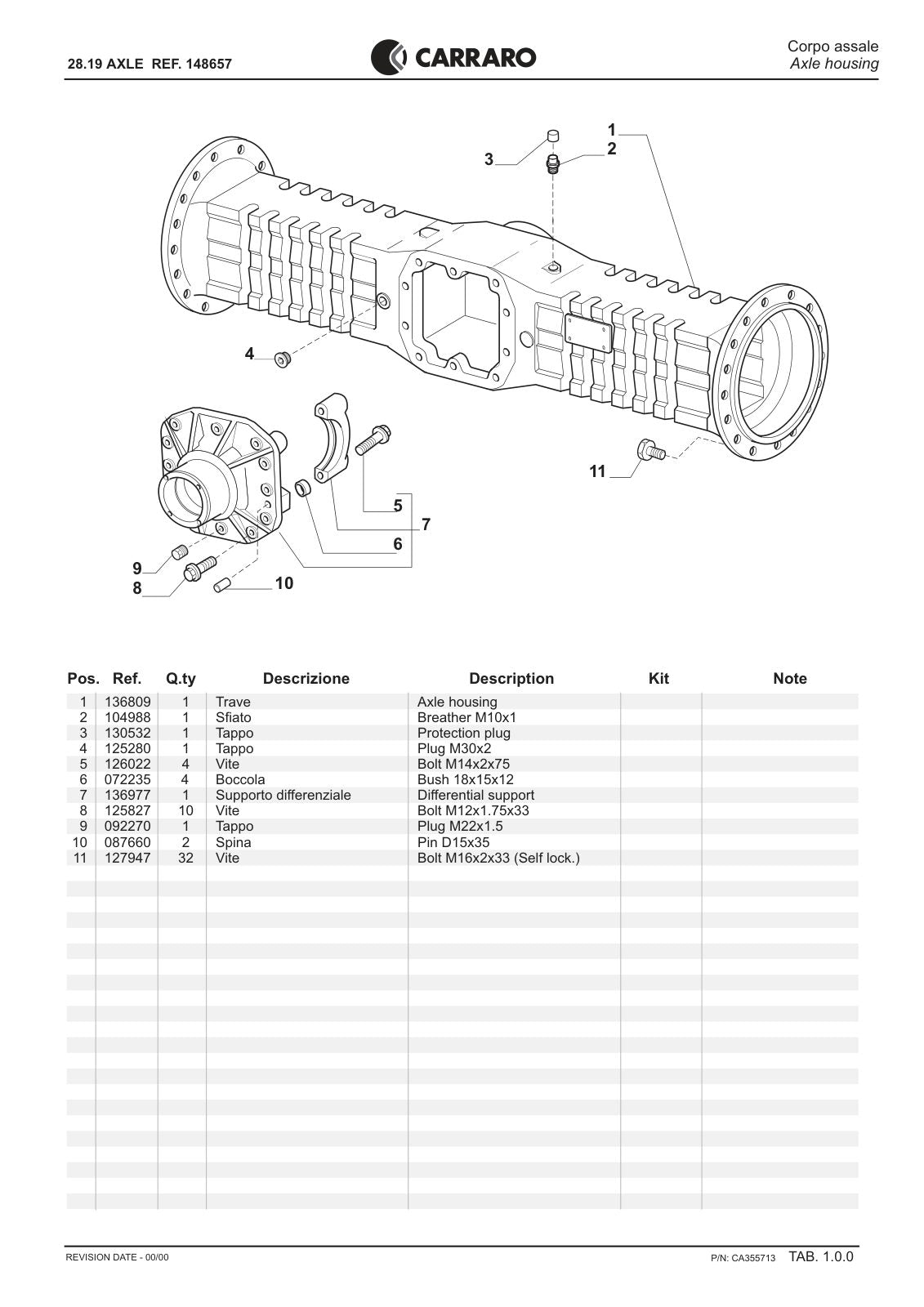 Carraro 28.19 Axle Parts Catalog (Ref. 148657) – sample page 1