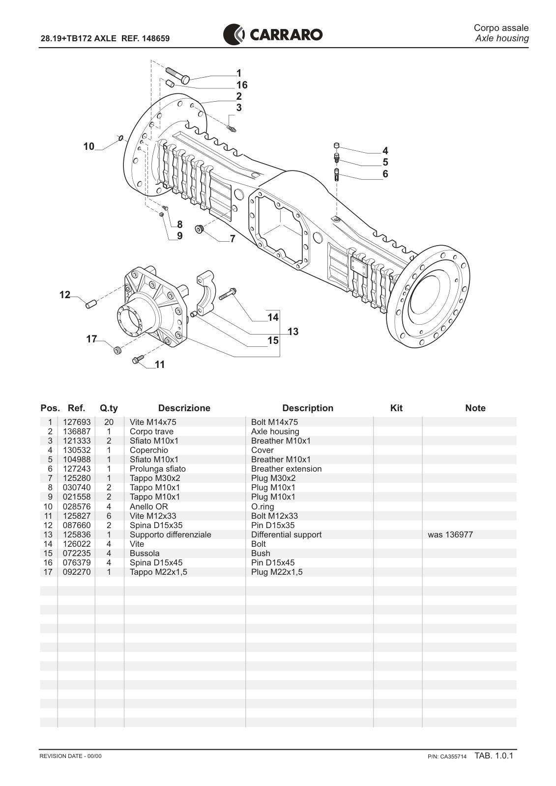 Carraro 28.19 + TB172 Axle with Transfer Box Parts Catalog (Ref. 148659) – sample page 1