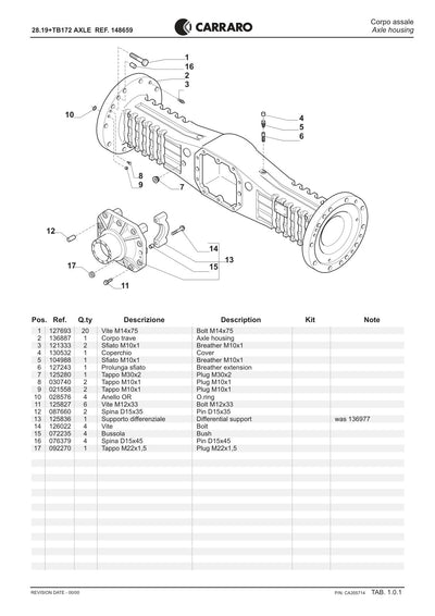 Carraro 28.19 + TB172 Axle with Transfer Box Parts Catalog (Ref. 148659) – sample page 1
