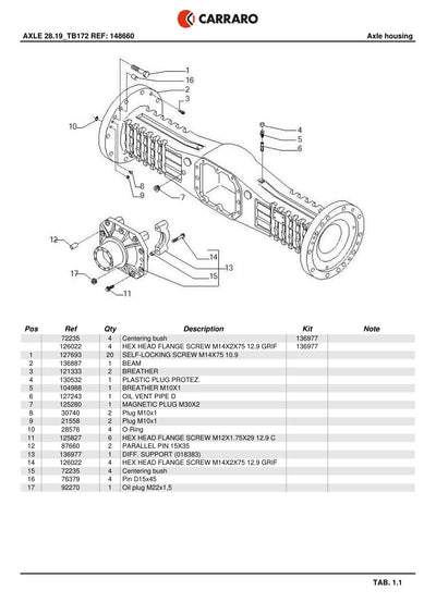 Carraro 28.19 Axle Parts Catalog (Ref. 148660, 136977) – sample page 1