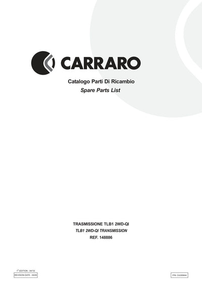 Carraro TLB1 Transmission Parts Catalog (Ref. 148886) – cover