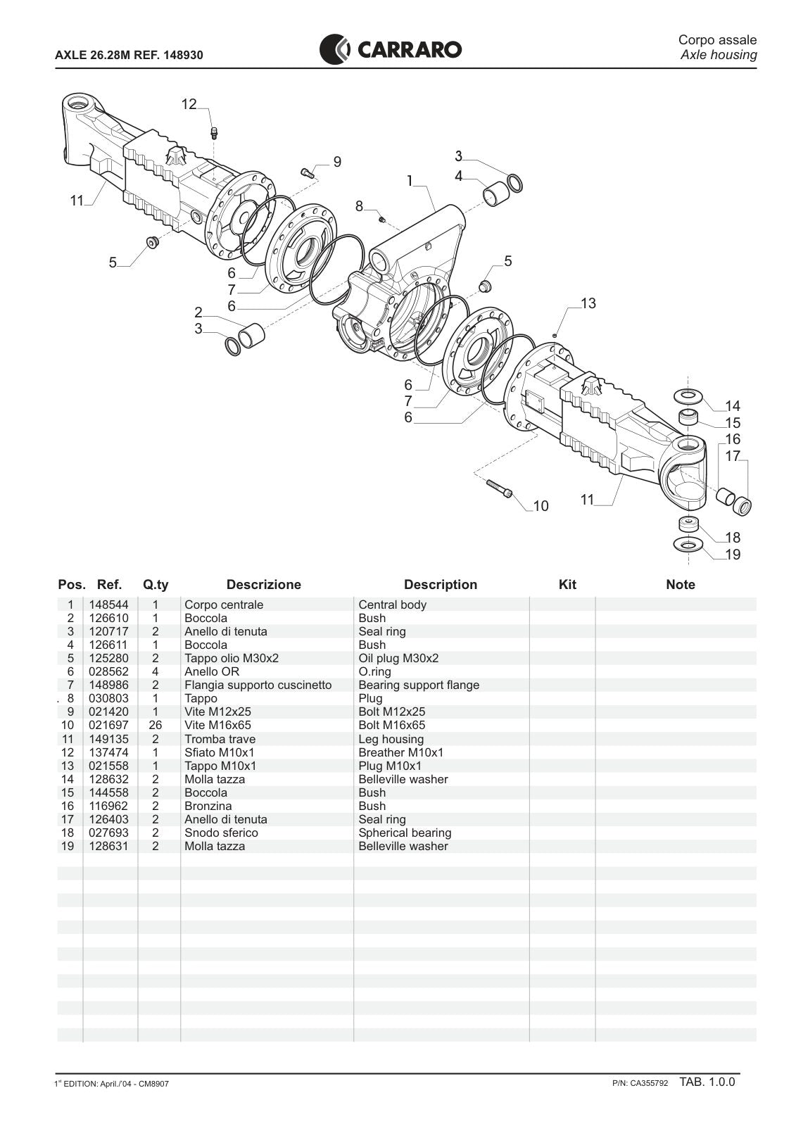 Carraro 26.28M Axle Parts Catalog (Ref. 148930) – sample page 1