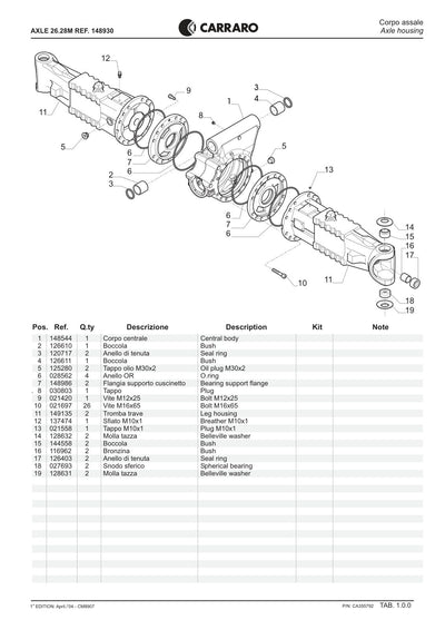 Carraro 26.28M Axle Parts Catalog (Ref. 148930) – sample page 1