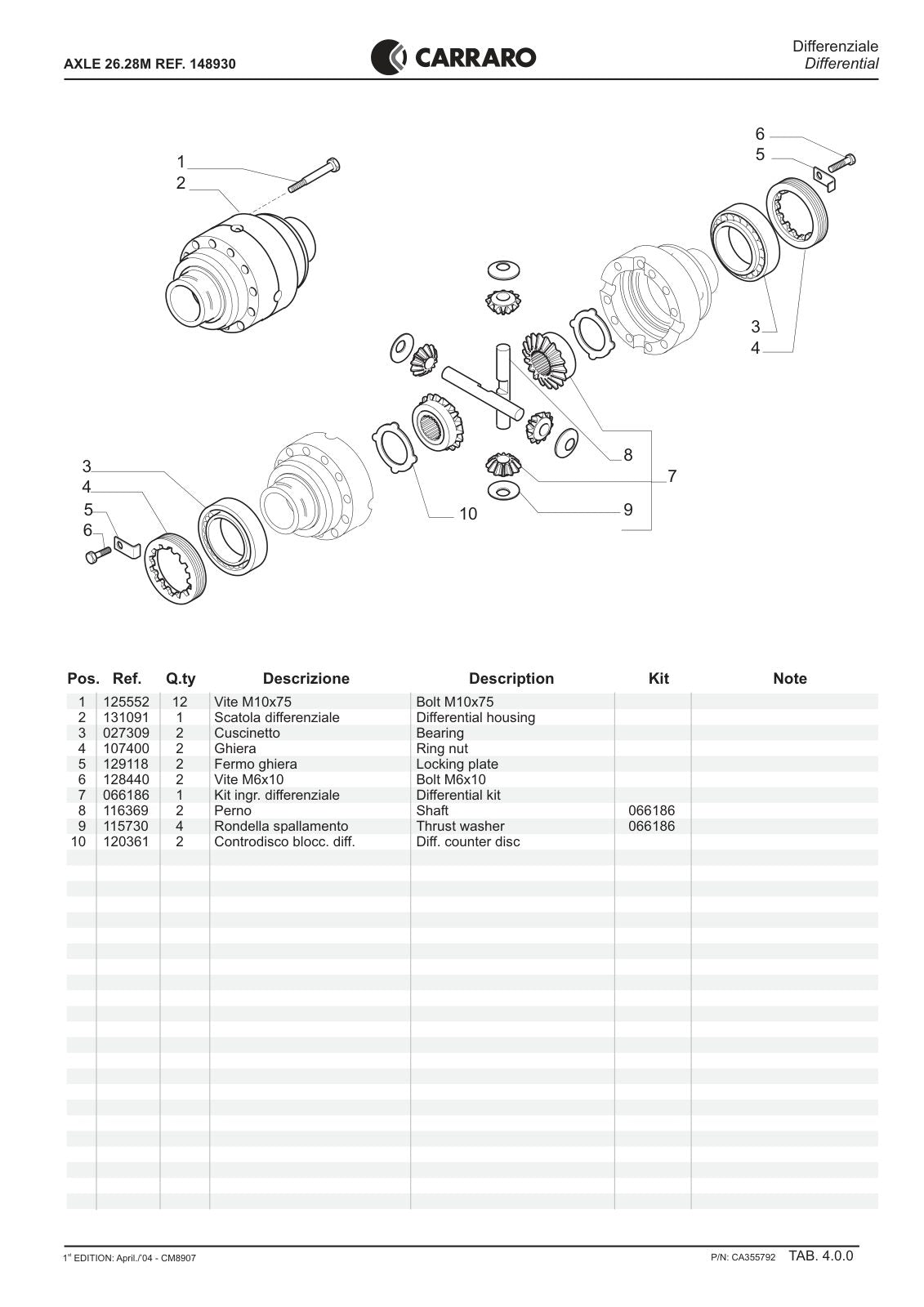Carraro 26.28M Axle Parts Catalog (Ref. 148930) – sample page 2