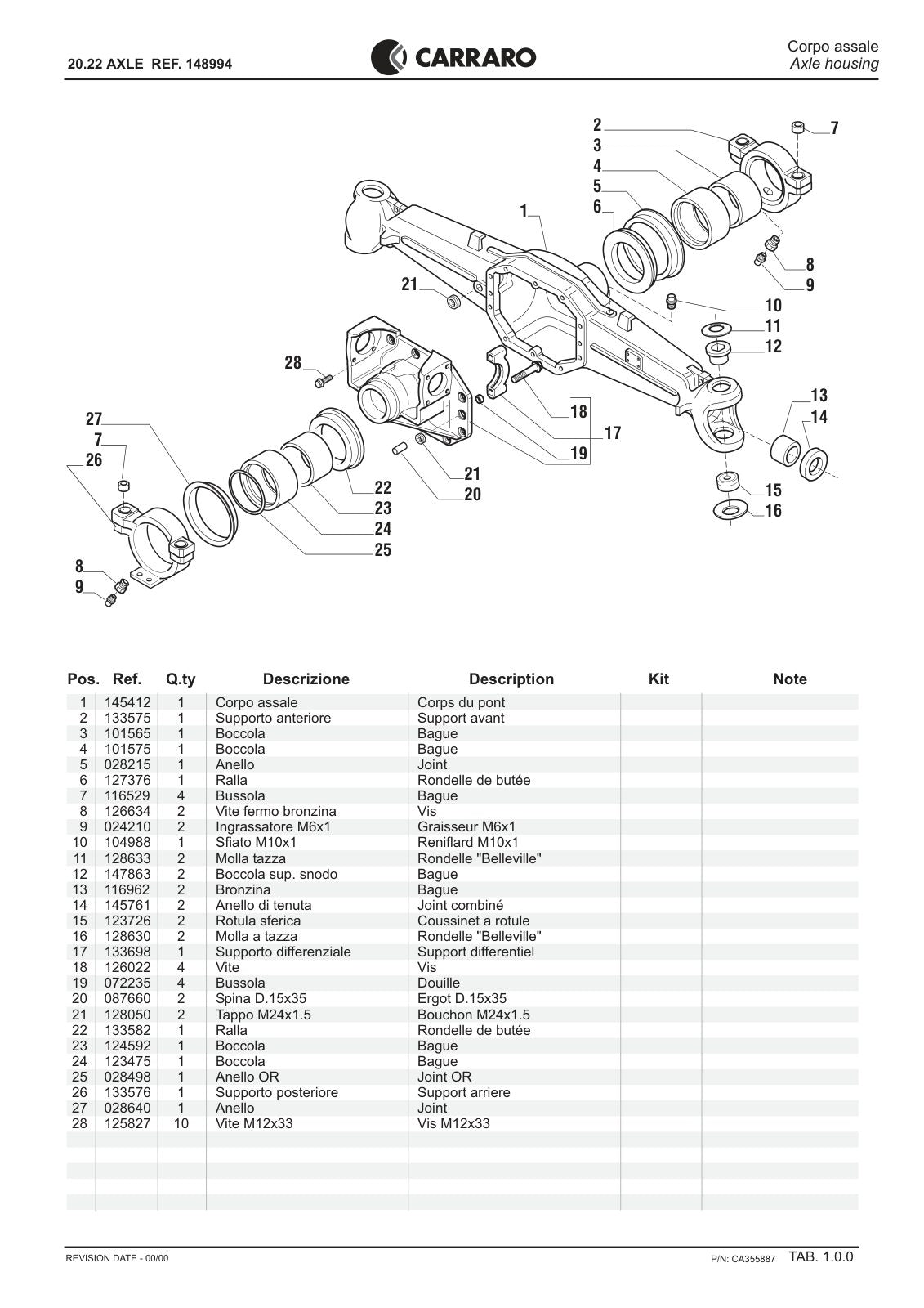 Carraro 20.22 Axle Parts Catalog (Ref. 148994) – sample page 1