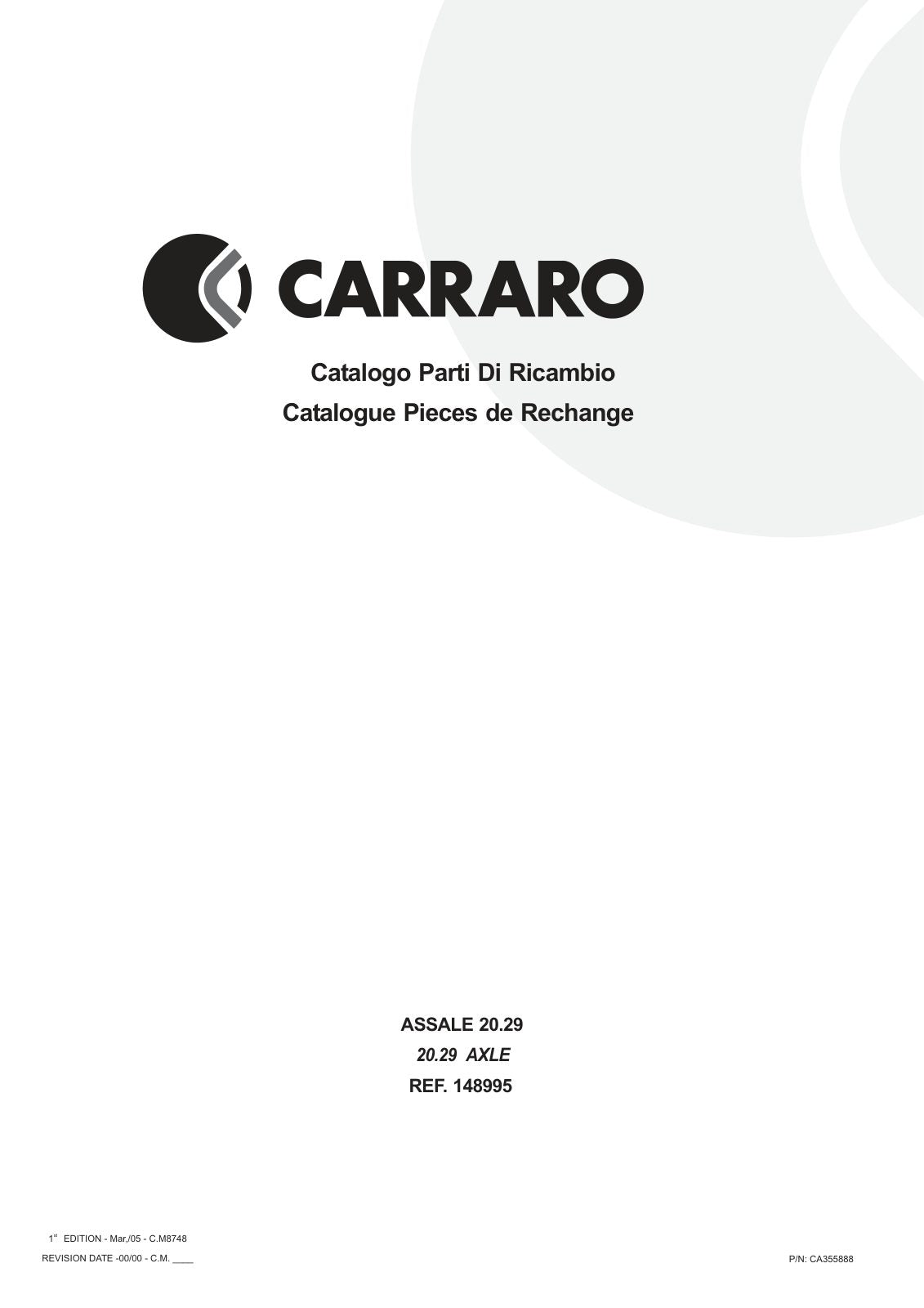 Carraro 20.29 Axle Parts Catalog (Ref. 148995) – cover