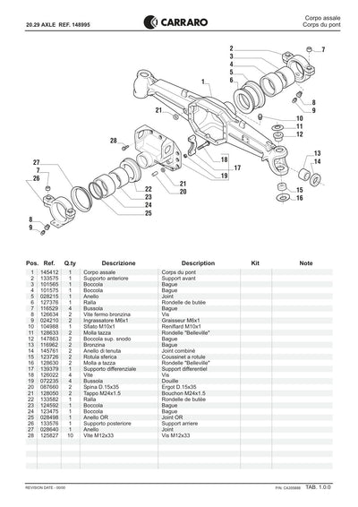 Carraro 20.29 Axle Parts Catalog (Ref. 148995) – sample page 1