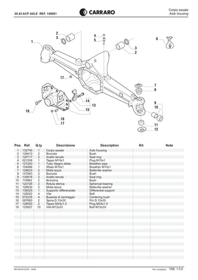Carraro 20.43 Axle Parts Catalog (Ref. 149001) – sample page 1