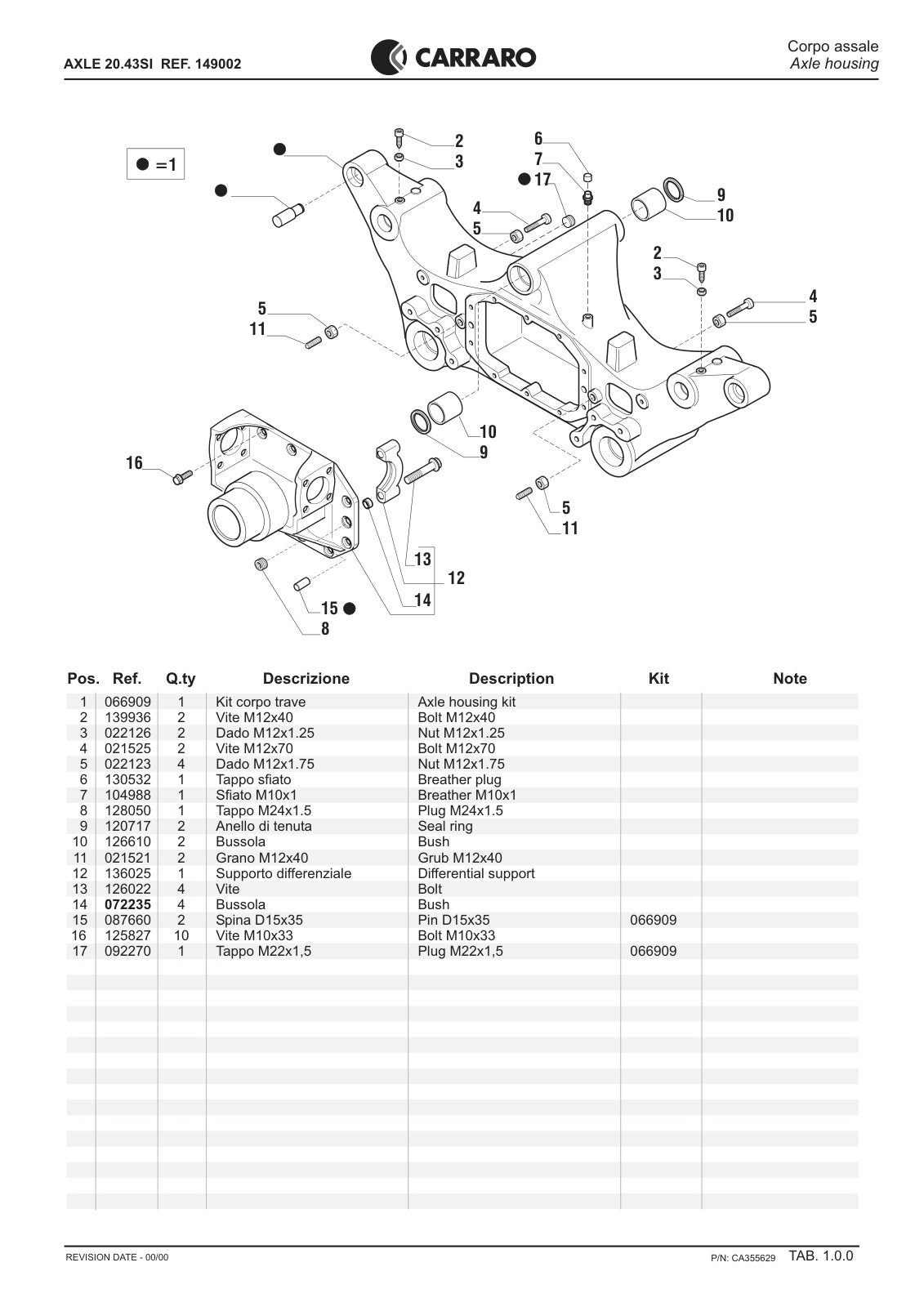 Carraro 20.43SI Axle Parts Catalog (Ref. 149002) – sample page 1