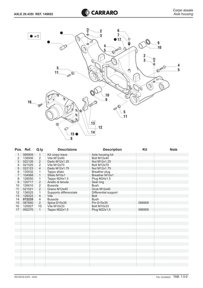 Carraro 20.43SI Axle Parts Catalog (Ref. 149002) – sample page 1