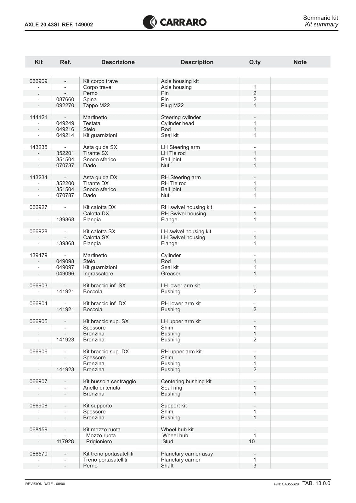 Carraro 20.43SI Axle Parts Catalog (Ref. 149002) – sample page 3