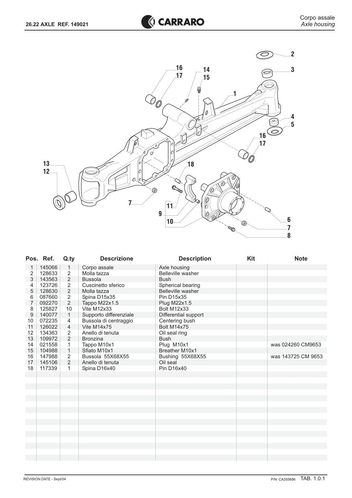 Carraro 26.22 Axle Parts Catalog (Ref. 149021) – sample page 1