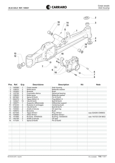 Carraro 26.22 Axle Parts Catalog (Ref. 149021) – sample page 1