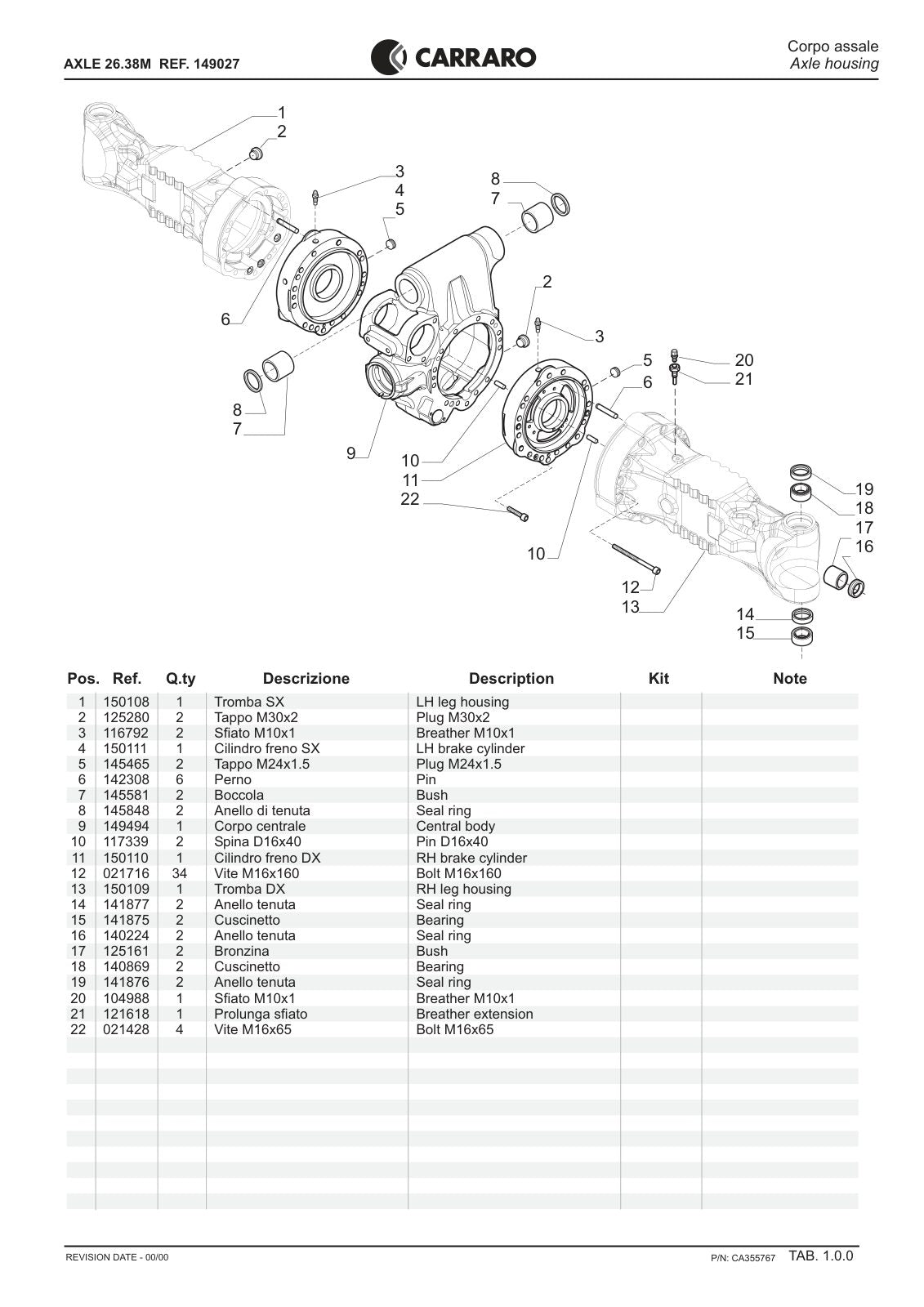Carraro 26.38M Axle Parts Catalog (Ref. 149027) – sample page 1