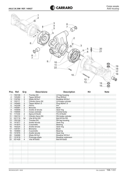 Carraro 26.38M Axle Parts Catalog (Ref. 149027) – sample page 1