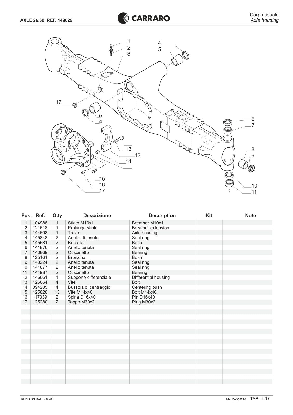 Carraro 26.38 Axle Parts Catalog (Ref. 149029) – sample page 1