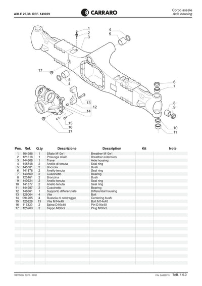 Carraro 26.38 Axle Parts Catalog (Ref. 149029) – sample page 1