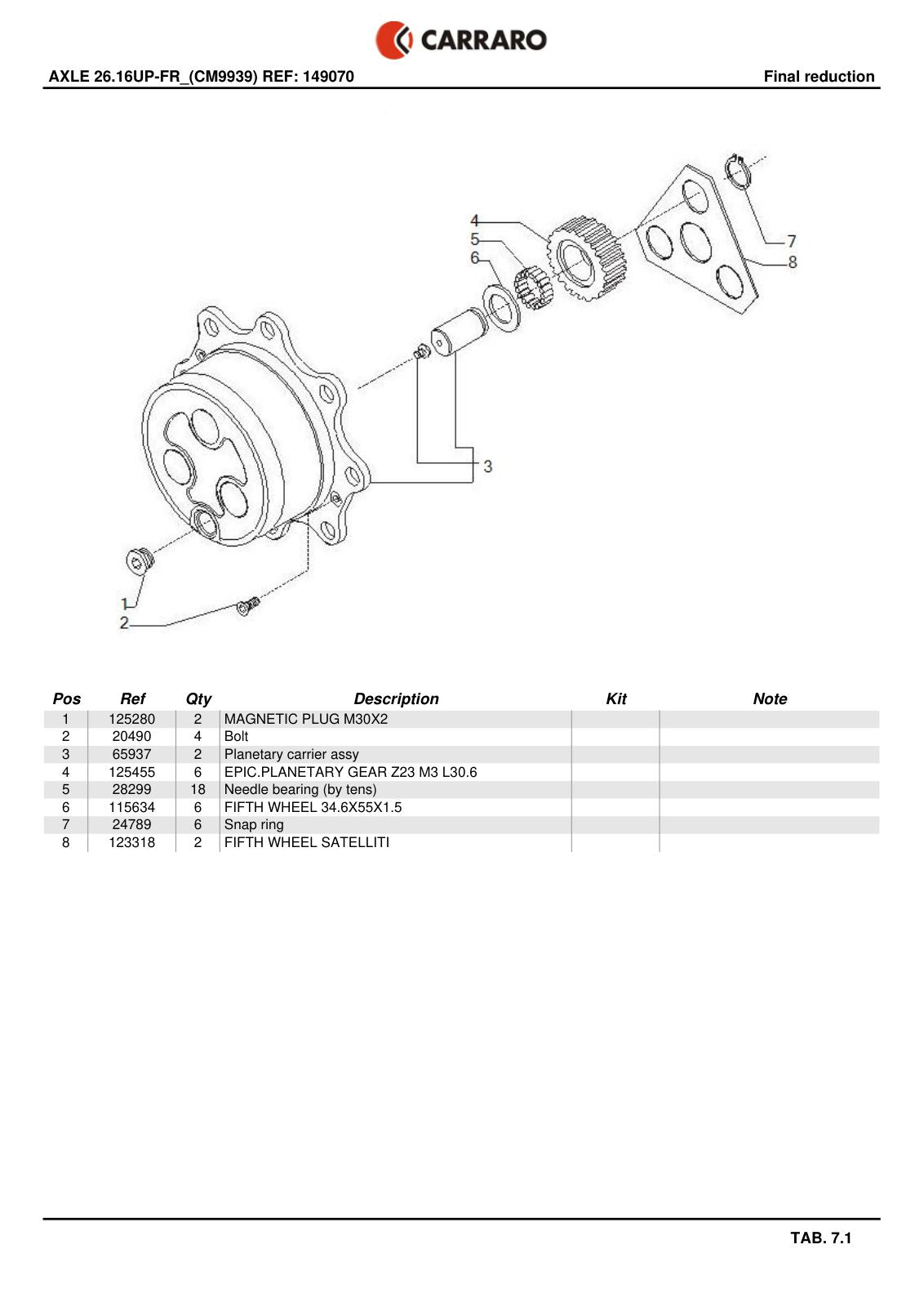 Carraro 26.16UP-FR Axle Parts Catalog (Ref. 149070) – sample page 3