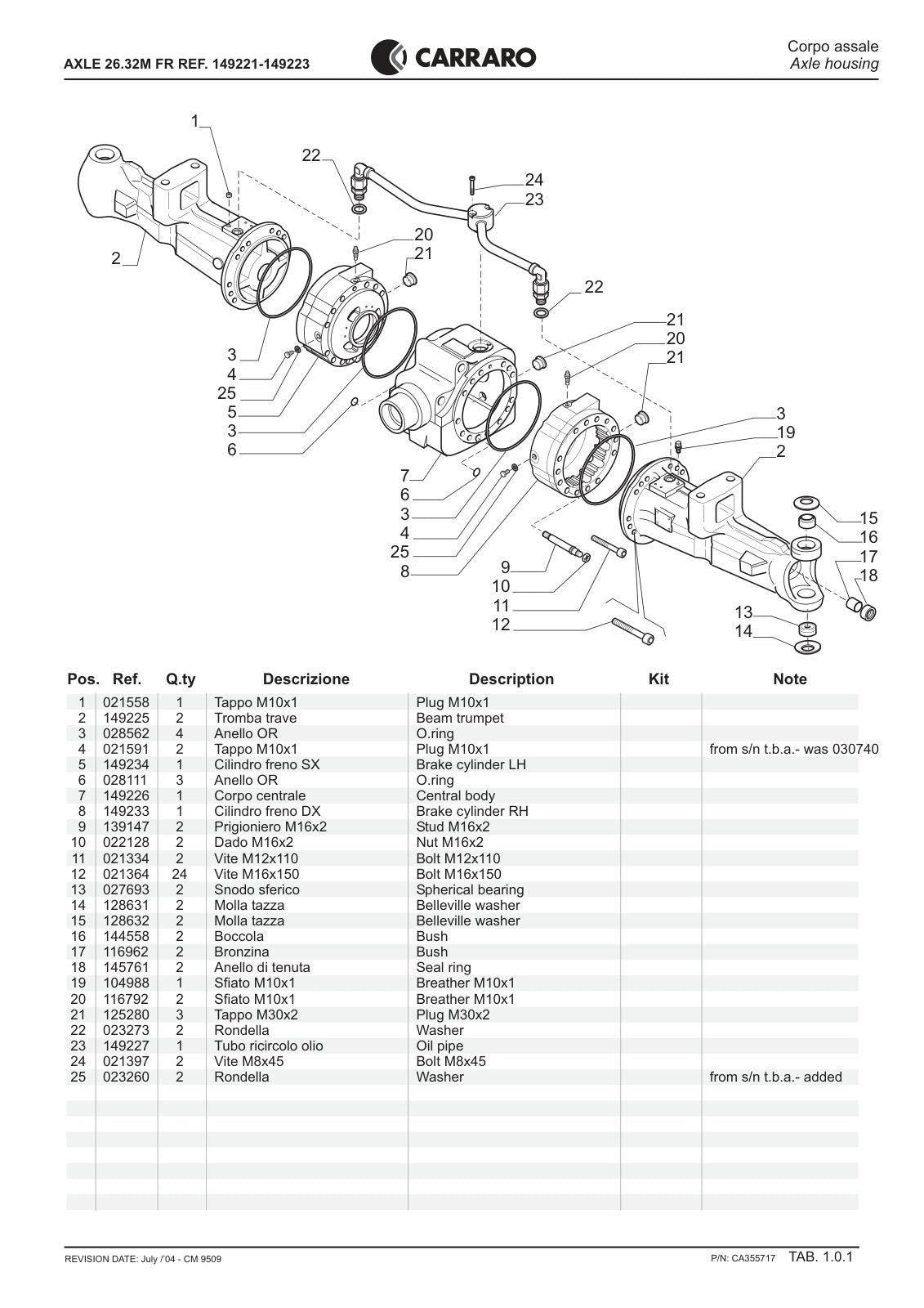 Carraro 26.32M FR Axle Parts Catalog (Ref. 149221, 149223) – sample page 1