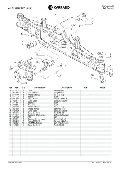 Carraro 26.16UP Axle Parts Catalog (Ref. 149242) – sample page 1