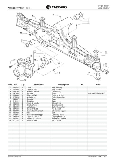 Carraro 26.16UP Axle Parts Catalog (Ref. 149243) – sample page 1