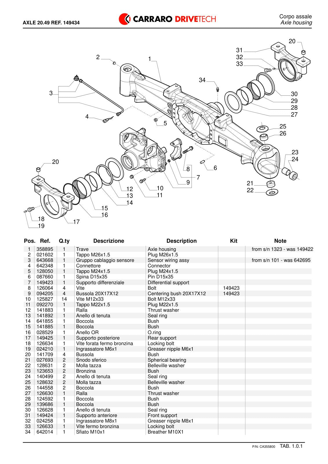 Carraro 20.49 Axle Parts Catalog (Ref. 149434) – sample page 1
