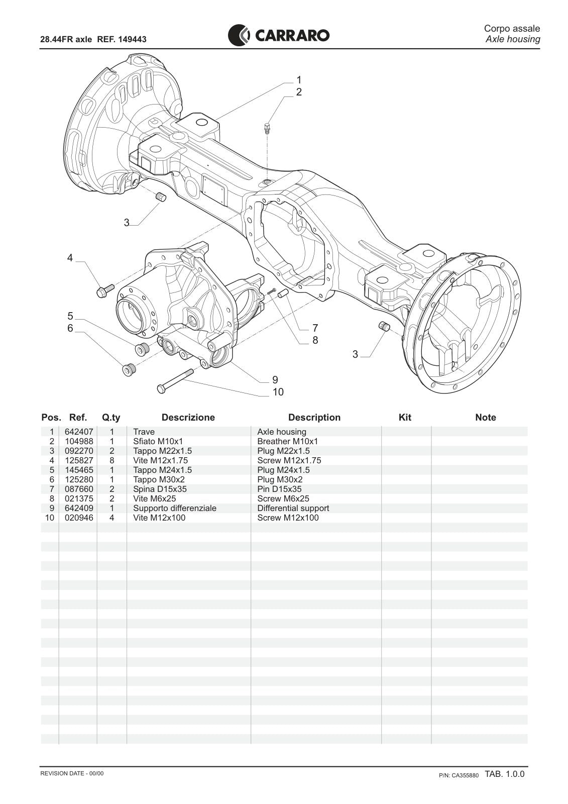 Carraro 28.44FR Axle Parts Catalog (Ref. 149443) – sample page 1