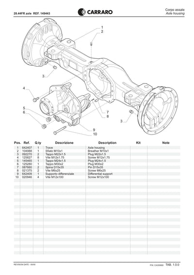 Carraro 28.44FR Axle Parts Catalog (Ref. 149443) – sample page 1