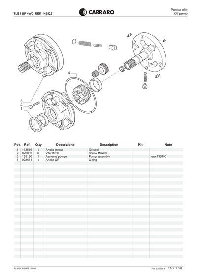 Carraro TLB1 Transmission Parts Catalog (Ref. 149525) – sample page 1