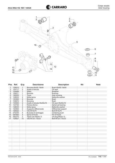 Carraro Axle Parts Catalog (Ref. 149528) – sample page 1