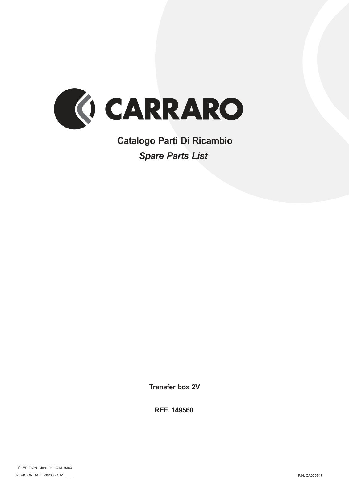 Carraro 2V Transfer Box Parts Catalog (Ref. 149560) – cover