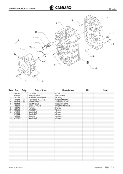Carraro 2V Transfer Box Parts Catalog (Ref. 149560) – sample page 1
