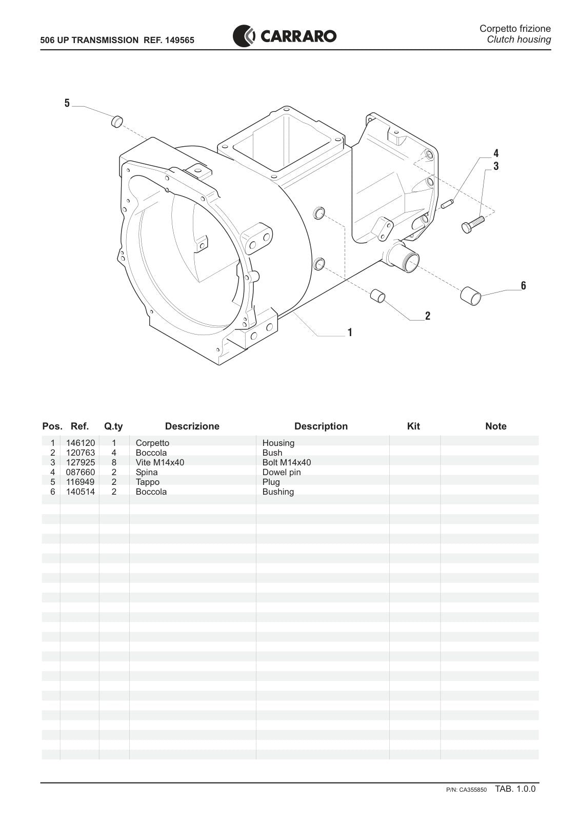 Carraro 506 UP Transmission Parts Catalog (Ref. 149565) – sample page 1