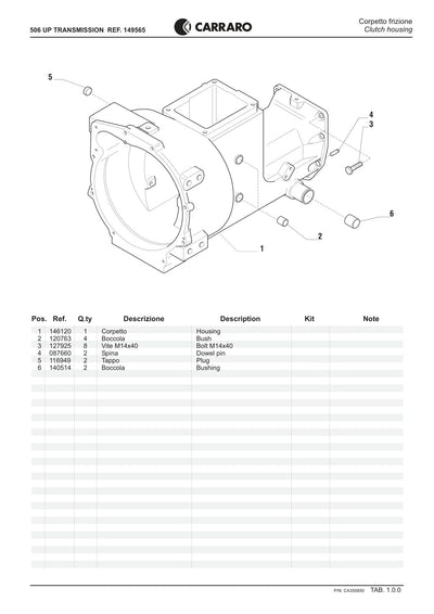 Carraro 506 UP Transmission Parts Catalog (Ref. 149565) – sample page 1