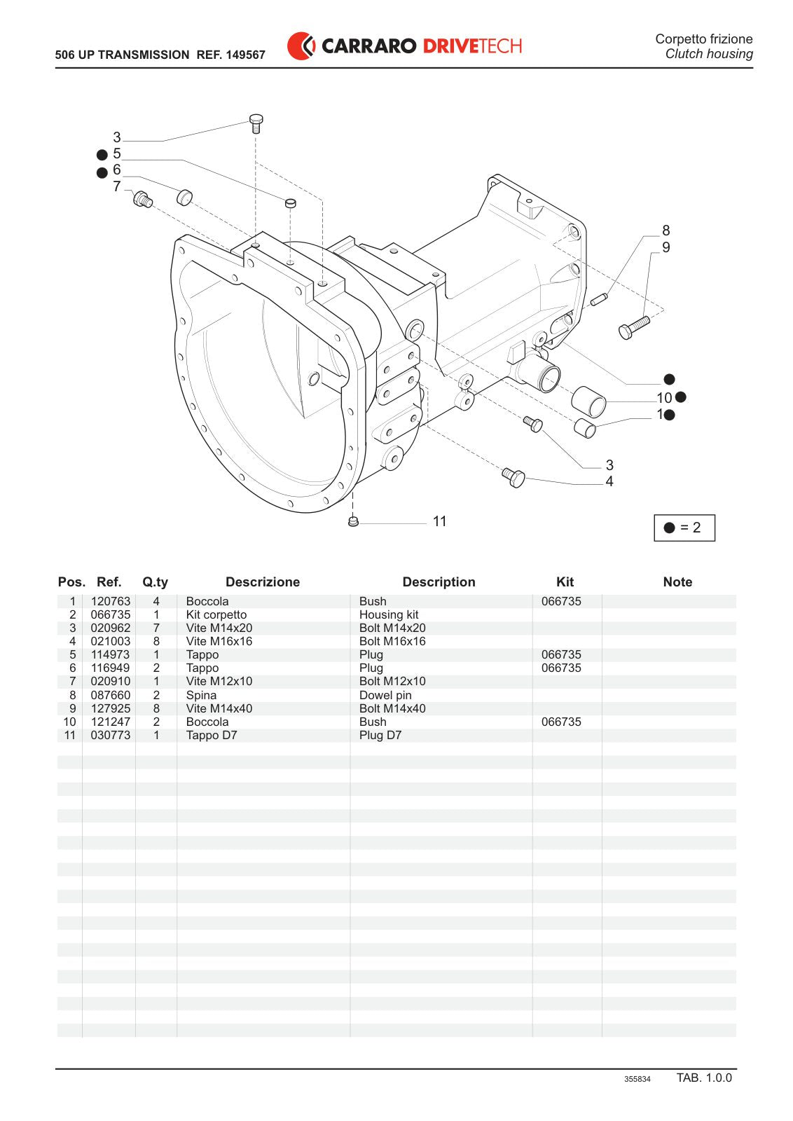 Carraro 506 UP Transmission Parts Catalog (Ref. 149567) – sample page 1