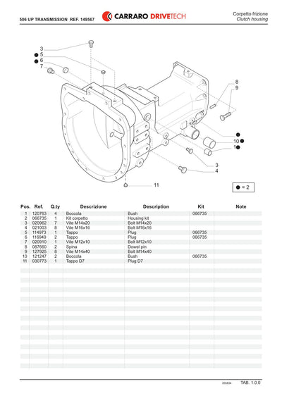 Carraro 506 UP Transmission Parts Catalog (Ref. 149567) – sample page 1