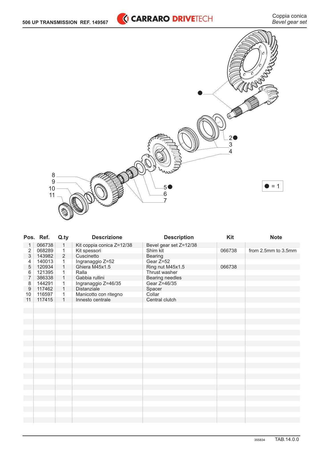 Carraro 506 UP Transmission Parts Catalog (Ref. 149567) – sample page 2