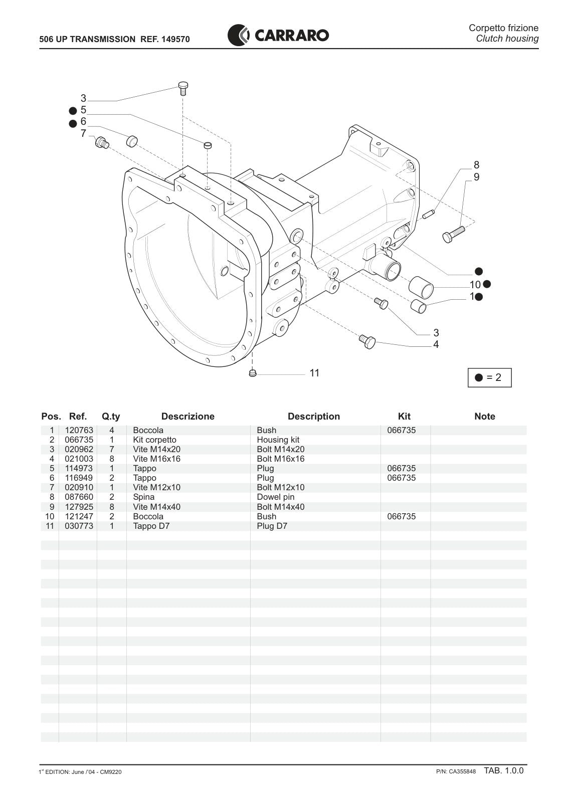 Carraro 506 UP Transmission Parts Catalog (Ref. 149570) – sample page 1