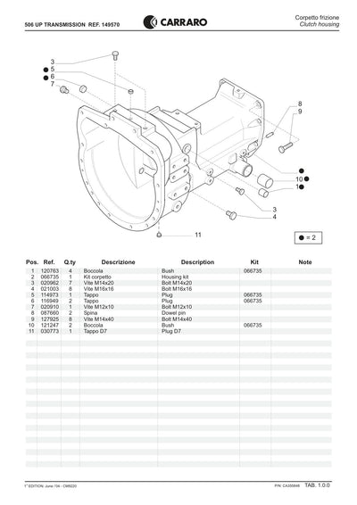 Carraro 506 UP Transmission Parts Catalog (Ref. 149570) – sample page 1