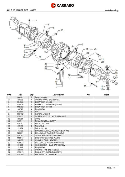 Carraro 26.25M-FR Axle Parts Catalog (Ref. 149663) – sample page 1