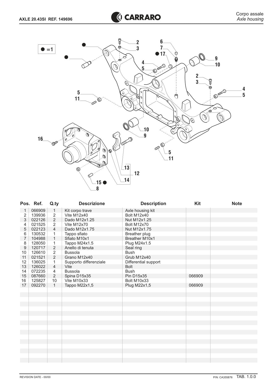 Carraro 20.43SI Axle Parts Catalog (Ref. 149696) – sample page 1