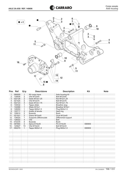 Carraro 20.43SI Axle Parts Catalog (Ref. 149696) – sample page 1