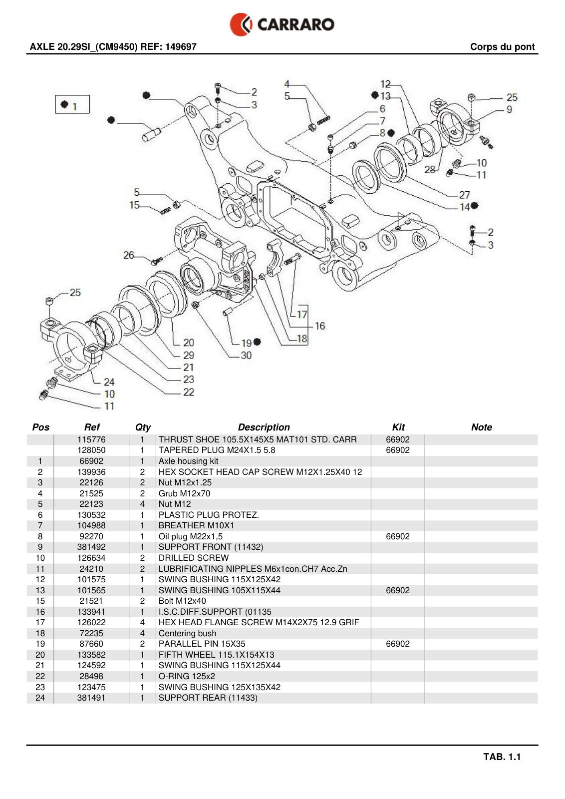Carraro 20.29SI Axle Parts Catalog (Ref. 149697) – sample page 1