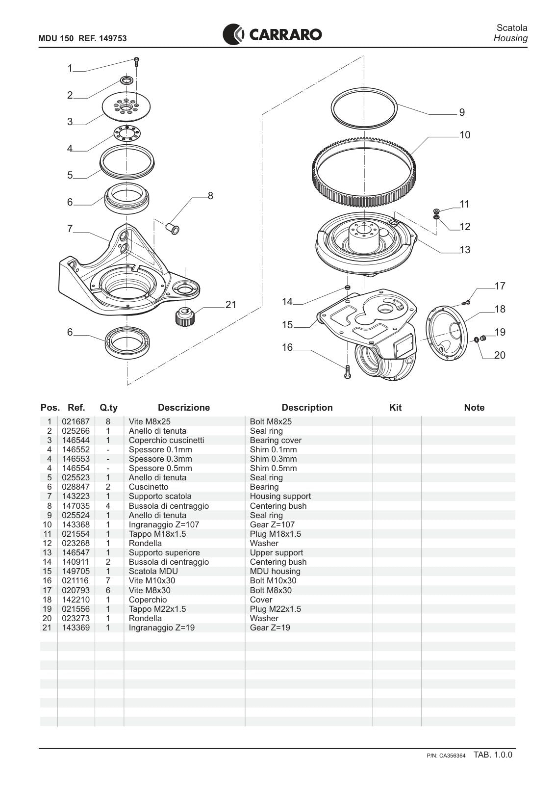 Carraro MDU150 Reduction Unit Parts Catalog (Ref. 149753) – sample page 1
