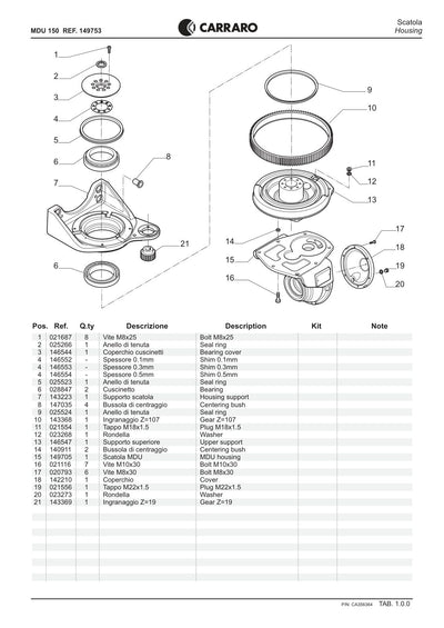 Carraro MDU150 Reduction Unit Parts Catalog (Ref. 149753) – sample page 1
