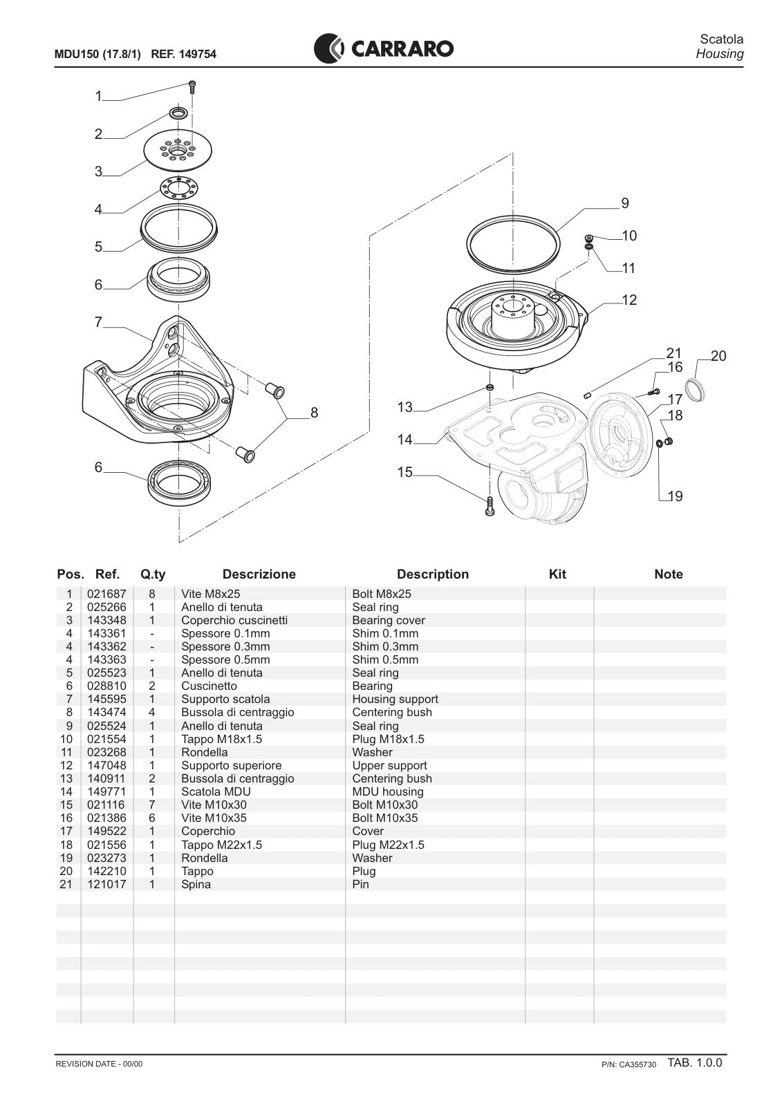 Carraro MDU150 Reduction Unit Parts Catalog (Ref. 149754) – sample page 1