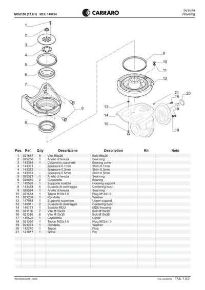 Carraro MDU150 Reduction Unit Parts Catalog (Ref. 149754) – sample page 1