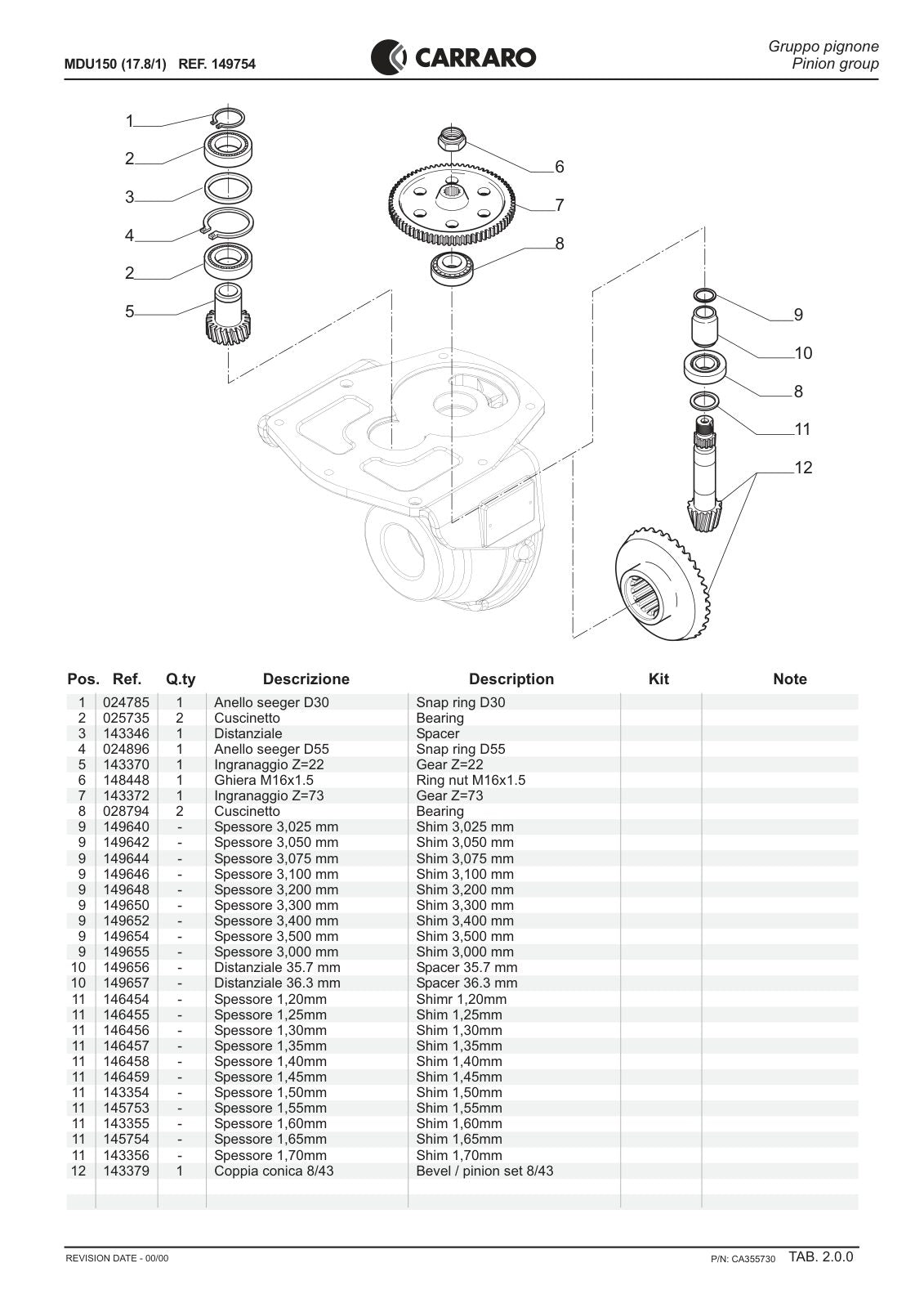 Carraro MDU150 Reduction Unit Parts Catalog (Ref. 149754) – sample page 2