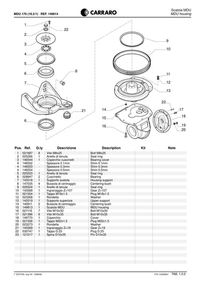 Carraro MDU 170 Reduction Unit Parts Catalog (Ref. 149814) – sample page 1