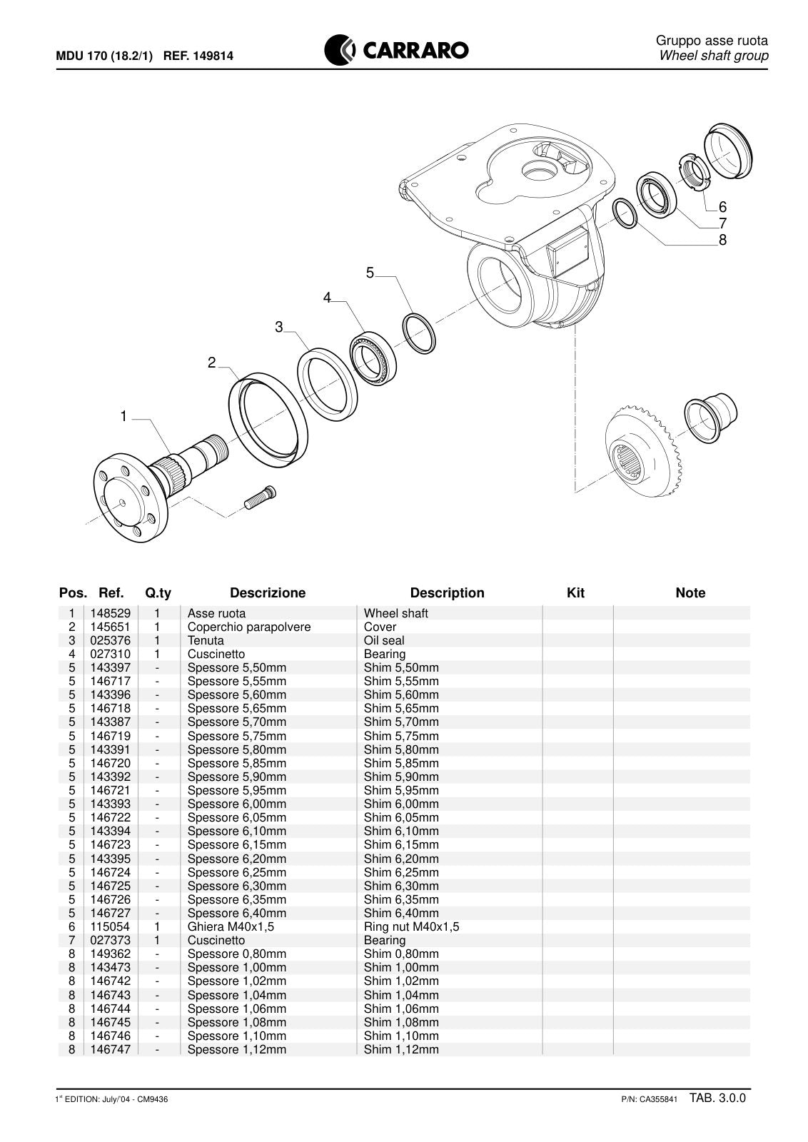 Carraro MDU 170 Reduction Unit Parts Catalog (Ref. 149814) – sample page 3